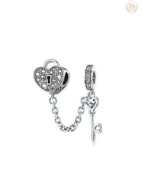 925 Sterling Silver Key Heart Charm Bead for Bracelets